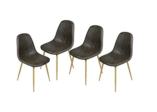 n.b.f Set aus 4 Stühlen skandinavischen dunkelbraun Esszimmer Stühle Vintage-Küche aus PU Leder Dunkelbraun