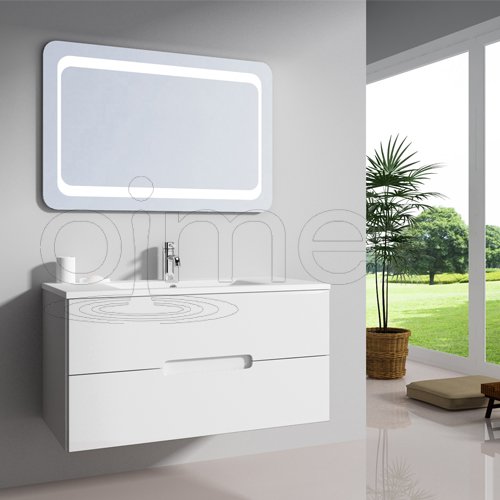 OimexGmbH Design Badmöbel Set „Tiana“ Weiß Hochglanz Waschtisch 90cm inkl. Armatur LED Spiegel Badezimmermöbel Set mit Waschbecken