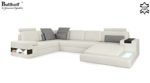 Ledersofa grau Wohnlandschaft Leder Sofa Couch U-Form Ecksofa Ledercouch Eckcouch mit LED-Licht Beleuchtung Designsofa HAMBURG