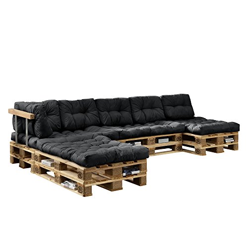 [en.casa] Euro Paletten-Sofa - DIY Möbel - Indoor Sofa mit Paletten-Kissen / Ideal für Wohnzimmer - Wintergarten (4 x Sitzauflage und 6 x Rückenkissen) Dunkelgrau