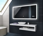 Design Badspiegel mit LED Beleuchtung von Artforma | Wandspiegel Badezimmerspiegel | DIGITAL LED UHR + TOUCH SCHALTER