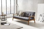 SalesFever Design-Schlafsofa, Sofa-Bett im skandinavischen Stil, modernes 3-Sitzer Klappsofa, Stoff dunkelgrau, FSC® 100% Holzgestell Eiche