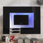 Festnight Hochglanz Mediawand Anbauwand Wohnwand TV-Wand mit LED-Beleuchtung 169,2 x 29,7 x 124,4 cm Schwarz