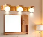 GaoHX Nordic Led Schlafzimmer Massivholz Wandleuchte Nachttischlampe Die Treppe Badezimmer Bad Spiegel Lampe Lampen Holz,Drei Köpfe