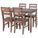 Festnight 5-tlg. Essgruppe Set inkl. 1 Esstisch + 4 Essstühle Esszimmer Sitzgruppe Küchentisch Set Küchenstuhl aus Massiv Akazienholz für Esszimmer - Braun