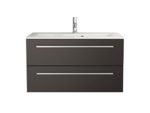 Sieper Libato Waschtischunterschrank + Leuchtspiegel - 60 cm 90 cm 120 cm Breit - weiß und anthrazit Hochglanz - Badmöbel Badezimmermöbel Waschtisch Unterschrank Badmöbel Set … (90, anthrazit)