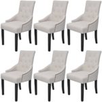 Festnight 6 Stk. Esszimmerstühle Polyester Essstuhl Küchenstühle Esszimmer Stuhl Polyesterstuhl mit Holzrahmen Stoffpolsterung 52x63x94cm Cremefarbe