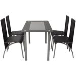 Festnight 5 teilige Essgruppe 1 Tisch + 4 Stühle Esszimmer Esstisch Essstuhl Küchenmöbel Schwarz