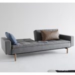 Innovation Schlafsofa mit Armlehnen und hellen Holzbeinen Dublexo Stem Textil grau