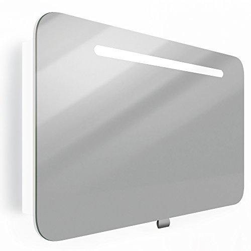 Spiegelschrank LED Weiß Hochglanz Badschrank Badspiegel Spiegel (90cm)