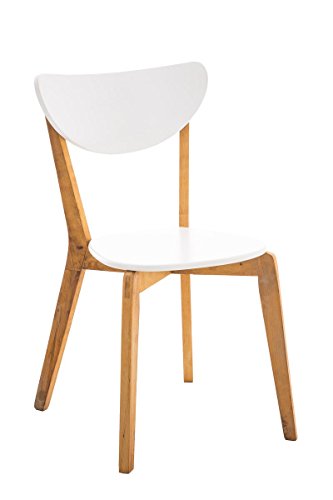 SIKALO Küchenstuhl aus Holz natura weiß lackiert im skandinavischen Design, Esszimmer-Stuhl modern mit Lehne - Besucherstuhl Wartezimmer Sitzmöbel