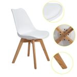 EGGREE 4er Set Esszimmerstühle mit Massivholz Eiche Bein, Retro Design Gepolsterter lStuhl Küchenstuhl Holz, Weiß