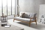 SalesFever Design-Schlafsofa, Sofa-Bett im skandinavischen Stil, modernes 3-Sitzer Klappsofa, Stoff hellgrau, FSC® 100% Holzgestell Eiche