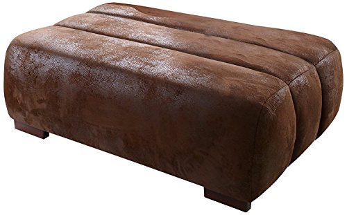 Cavadore Sofa-Hocker Scoutano in Antiklederoptik / Polsterhocker im Industrial Design / Größe: 113 x 42 x 74 cm (BxHxT) / Bezug in Antik Chocco (braun) / Holzfüße in antik