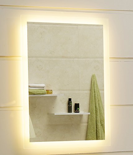 Badspiegel LED Spiegel GS084N mit Beleuchtung durch satinierte Lichtflächen Badezimmerspiegel (50 x 70 cm, warmweiß)