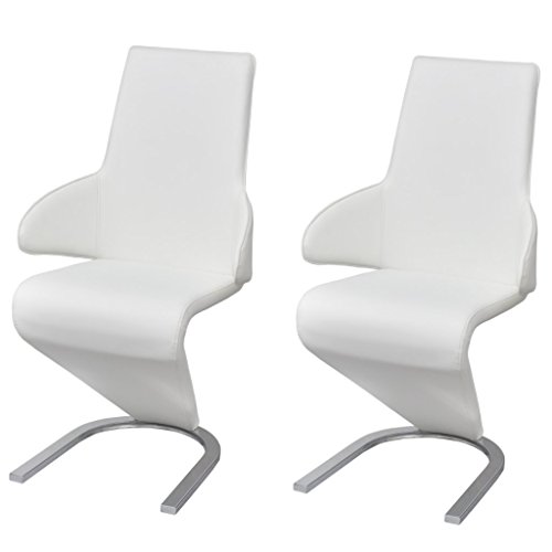 Festnight 2 Stücke Esszimmerstühle Freischwinger Essstuhl aus Kunstleder Küchenstühle Stuhl mit Armlehne Weiß