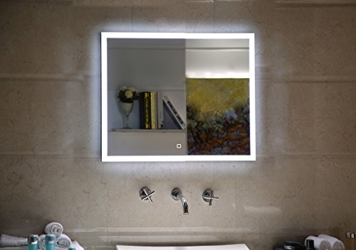 Dr. Fleischmann Badspiegel LED Spiegel GS042 mit Beleuchtung durch satinierte Lichtflächen Badezimmerspiegel mit Touch-Schalter (60 x 60 cm)