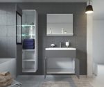 Badezimmer Badmöbel Rio LED 60 cm Waschbecken Hochglanz Grau Fronten - Unterschrank Hochschrank Waschtisch Möbel