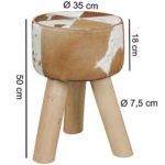 Sitzhocker mit Ziegenfell Echtleder bezogen, Fußhocker, Beistellhocker; Maße (B/T/H) in cm: 35 x 35 x 50