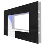 Festnight Hochglanz Mediawand Anbauwand Wohnwand TV-Wand mit LED-Beleuchtung 169,2 x 29,7 x 124,4 cm Schwarz