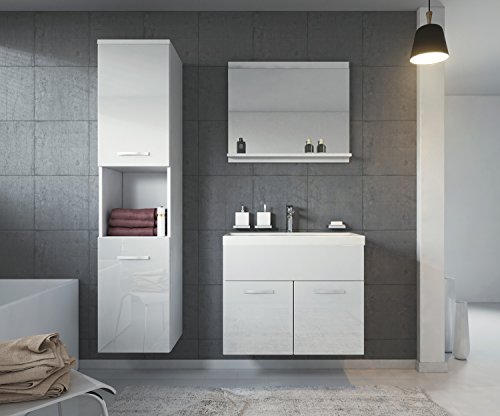 Badezimmer Badmöbel Montreal 60 cm Waschbecken Hochglanz Weiß Fronten - Unterschrank Hochschrank Waschtisch Möbel