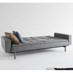 Innovation Schlafsofa mit Armlehnen und hellen Holzbeinen Dublexo Stem Textil grau