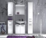 trendteam Badezimmer 5-teilige Set Kombination Skin Gloss, 170 x 182 x 31 cm in Weiß Hochglanz mit viel Stauraum und pflegeleichten Tiefzieh-Hochglanzfronten