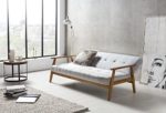 SalesFever Design-Schlafsofa, Sofa-Bett im skandinavischen Stil, modernes 3-Sitzer Klappsofa, Stoff hellgrau, FSC® 100% Holzgestell Eiche