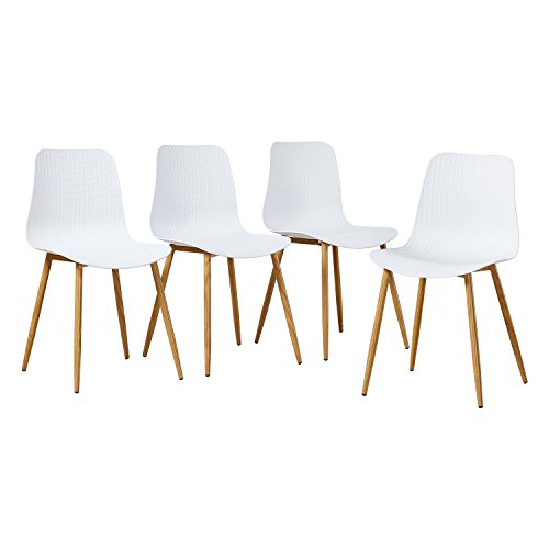 EGGREE 4er Set Esszimmerstühle Skandinavisch mit Ergonomic Stuhlsitz und Starke Metallbeine, Modern Design Stuhl für Büro Küche Wohnzimmer, Weiß
