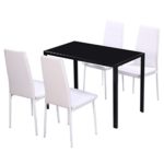 Festnight 5tlg. Essgruppe mit 1 Tisch und 4 Esszimmerstühle Esstisch Essstuhl Set Küchenmöbel mit Holzrahmen Sitzgruppe Schwarz und Weiß