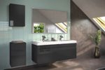 SAM® Badmöbel-Set 4-tlg, Parma Deluxe, Hochglanz schwarz, Softclose Badezimmermöbel, Doppelwaschplatz 140 cm Mineralgussbecken, Spiegel, Unterschrank, Hängeschrank
