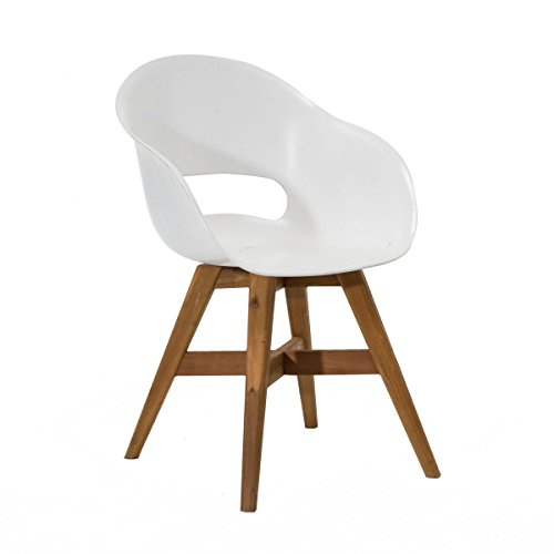 Gartenstuhl Kunststoff Sitzschale Weiß Holz-Beine Akazienholz