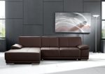 Cavadore 3053 Ledersofa in L-Form Corianne / Couch L-Form in Echtlder und modernem Design / Inkl. beidseitiger Armteilverstellung und Longchair links / Größe: 282 x 80 x 162 (BxHxT) / Bezug: Echtleder dunkelbraun (mocca)