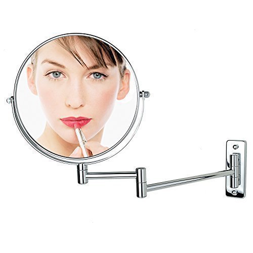 ALHAKIN 8inch 360° 1/10fach Wand Kosmetikspiegel Wandmontage Bad Spiegel Ausziehbare Armlänge verchromt 20cm Durchmesser ohne Beleuchtung