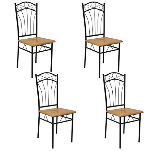 Festnight 4 Stücke Esszimmerstühle Essstuhl mit Stahlrahmen MDF-Sitz Küchenstühle Stuhl-Set Hellbraun + Schwarz