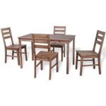 Festnight 5-tlg. Essgruppe Set inkl. 1 Esstisch + 4 Essstühle Esszimmer Sitzgruppe Küchentisch Set Küchenstuhl aus Massiv Akazienholz für Esszimmer - Braun