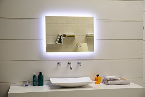 Design LED-Beleuchtung Badspiegel GS084D Dimmbar Lichtspiegel Wandspiegel mit Touch-Schalter Digitaluhr Tageslichtweiß (80 x 60 cm)