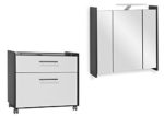 Galdem Badmöbel-Set mit Waschbeckenunterschrank Spiegelschrank mit LED Beleuchtung Badezimmer Bad-Set Anthrazit Weiss Hochglanz (Mit Steckdose)