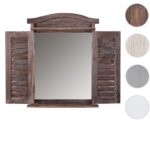 Mendler Wandspiegel Spiegelfenster mit Fensterläden 53x42x5cm ~ braun shabby