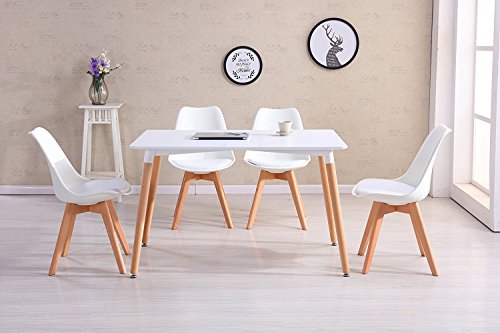 P&N Homewares Lorenzo Esstisch und 4 Stühle Set Retro und Modern Dining Set Weiß Schwarz und Grau Stühle mit weißen Esstisch skandinavisch (WEISSE STÜHLE)