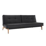 Innovation Splitback Eiche Schlafsofa, schwarz Kunstleder 582 Leather Look Black Gestell schwarz Füße Eiche Liegefläche 210x115cm