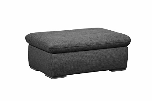 CAVADORE Sofa-Hocker Claanc/Grauer Hocker für Couch mit Steppung in pflegeleichtem Strukturstoff/Modernes Design/Chromfarbene Füße/102x42x68 cm (BxHxT)/Grau