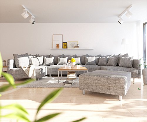 Couch Clovis modular - Ecksofa, Sofa, Wohnlandschaft & Modulsofa (Hellgrau, Sofa XL mit Hocker)