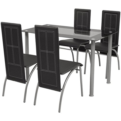 Festnight 5 teilige Essgruppe 1 Tisch + 4 Stühle Esszimmer Esstisch Essstuhl Küchenmöbel Schwarz