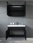 Badezimmer Badmöbel Paso 02 80 cm Waschbecken Hochglanz Schwarz Fronten - Unterschrank Schrank Waschbecken Spiegelschrank Schrank
