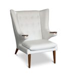 Cigar Lounge Ohrensessel Fernsehsessel Armlehnsessel Leder Sessel. Abbildung in Leder Weiß mit Wallnuss Holz.
