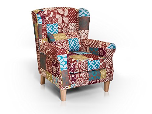 moebel-eins WILLY Ohrensessel Wing-Chair Sessel Polstersessel Wohnzimmersessel Relaxsessel/Patchwork Bunt