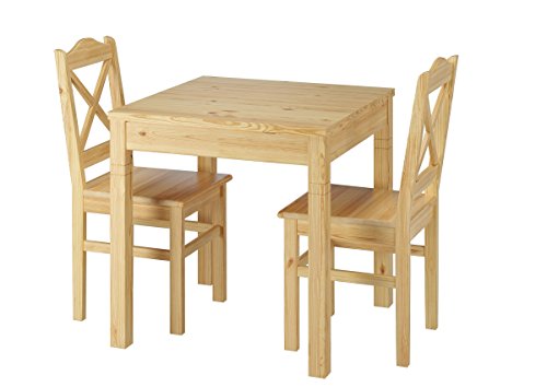 Erst-Holz® Schöne Sitzgruppe mit Tisch und 2 Stühle Kiefer Natur Massivholz 90.70-50 B -Set 20