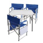 Multistore 2002 4tlg. Campingmöbel Set Gartengarnitur Campingtisch Alu Klapptisch 75x55x60cm + 3X Alu Campingstühle Klappstuhl Anglerstuhl mit Ablage und Organizer Blau