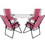 Multistore 2002 5tlg. Campingmöbel Set Aluminium Klapptisch 75x55cm + 4X Campingstühle Pink, klappbar inkl. Schultergurt, Gartenmöbel Campinggarnitur